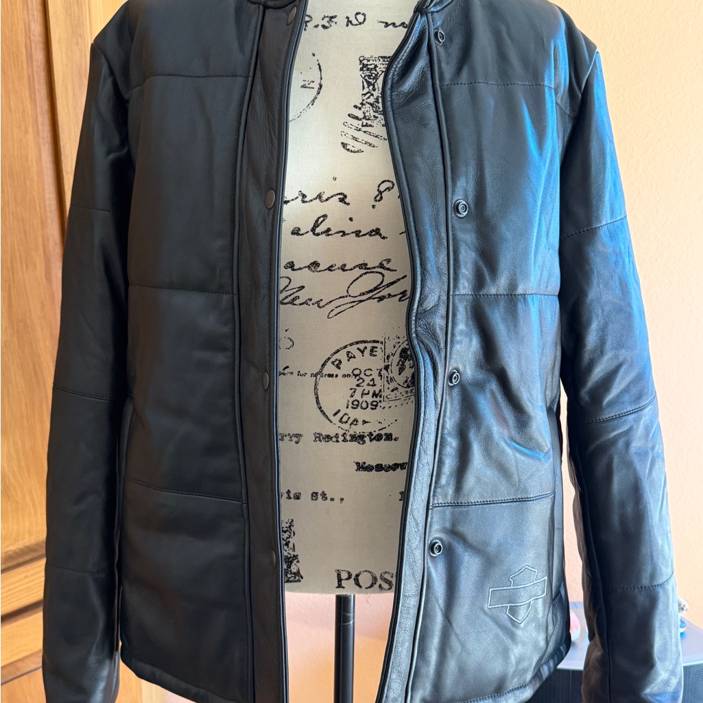 Harley Emblem3a Black Leather Motorcycle Jacket For Women